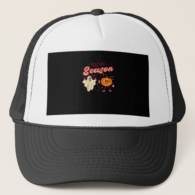 Halloween Tis The Season Retro Costume Groovy Wome Trucker Hat (Front)