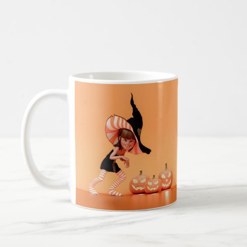 Halloween Toon Girl with Pumpkins Coffee Mug