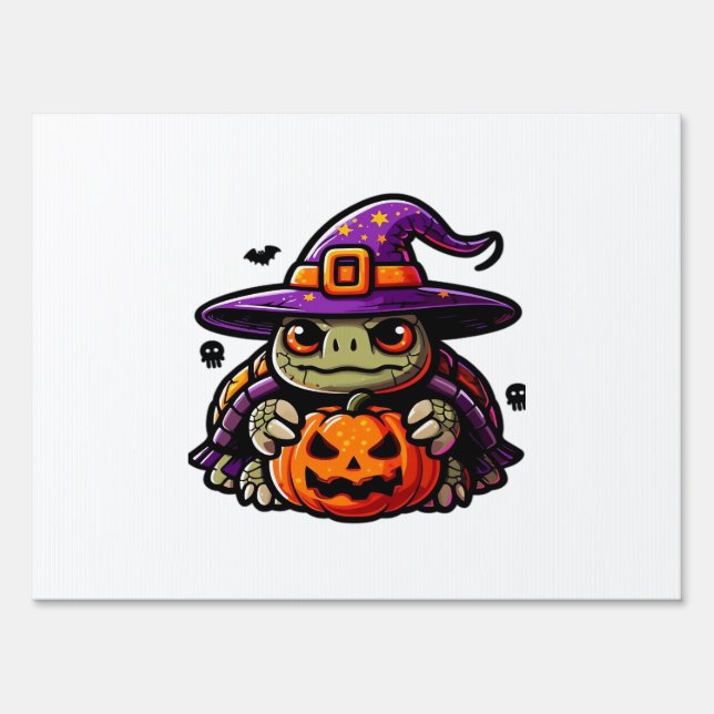 Halloween Tortoise Turtle Witch Hat Costume Spooky Sign (Front)