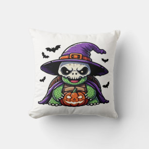 Halloween Tortoise Turtle Witch Hat Costume Spooky Throw Pillow