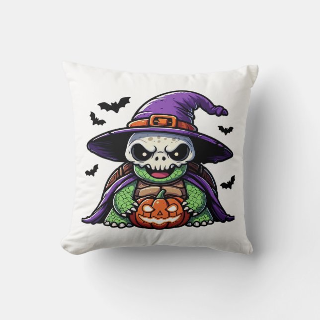 Halloween Tortoise Turtle Witch Hat Costume Spooky Throw Pillow (Front)