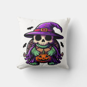 Halloween Tortoise Turtle Witch Hat Costume Spooky Throw Pillow