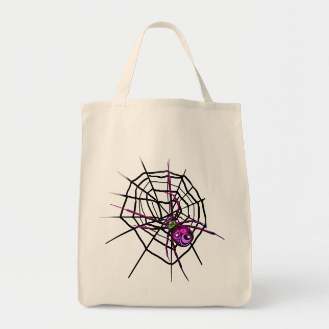 Halloween Tote Bag with Spider and Web (Front)