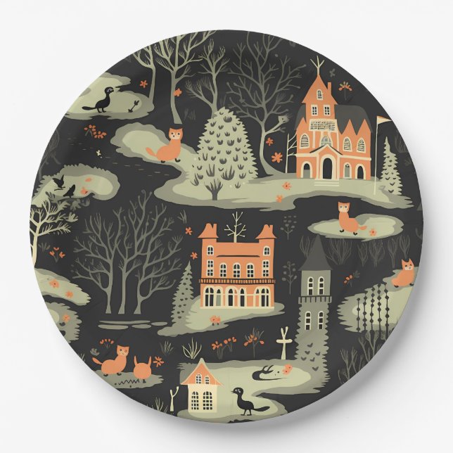 Halloween Town 5 Paper Plates (Front)