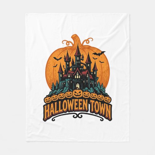 Halloween Town Vintage Haunted Castle Pumpkin Desi Fleece Blanket