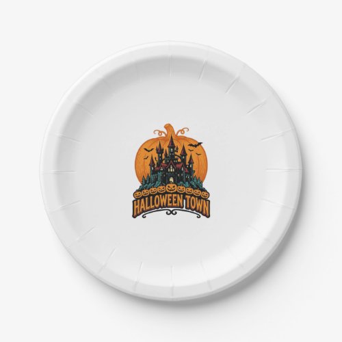 Halloween Town Vintage Haunted Castle Pumpkin Desi Paper Plates