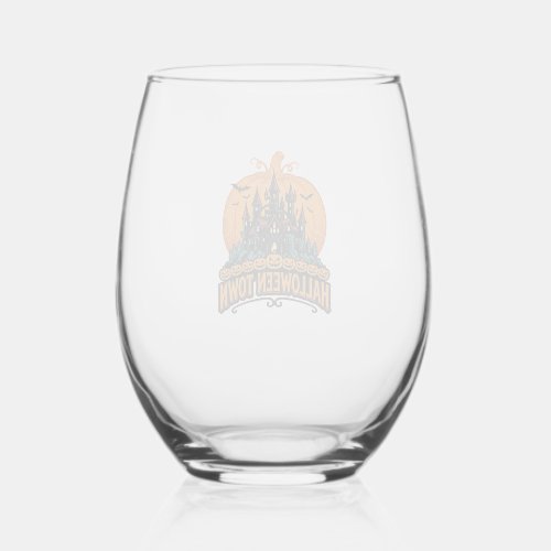 Halloween Town Vintage Haunted Castle Pumpkin Desi Stemless Wine Glass