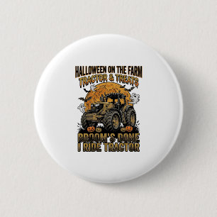 Halloween Tractor Shirt Funny Farm Witch Ride Desi Button