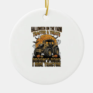 Halloween Tractor Shirt Funny Farm Witch Ride Desi Ceramic Ornament