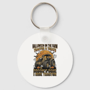 Halloween Tractor Shirt Funny Farm Witch Ride Desi Keychain