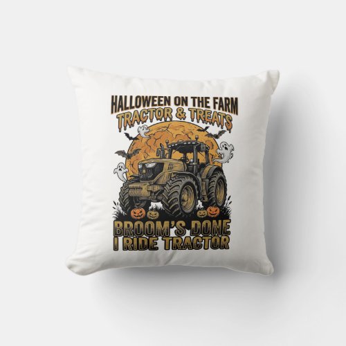 Halloween Tractor Shirt Funny Farm Witch Ride Desi Throw Pillow