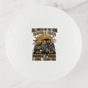 Halloween Tractor Shirt Funny Farm Witch Ride Desi Trinket Tray