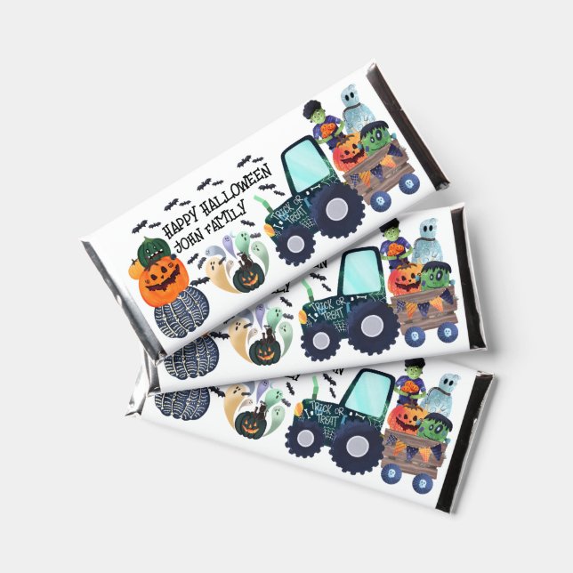  Halloween tractor Trick o treat bats spooky Hershey Bar Favors (Front)