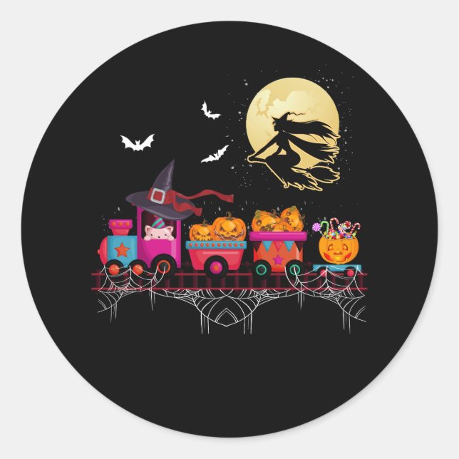 Halloween Train Witch Flying Ghost Pumpkin Jack O  Classic Round Sticker (Front)