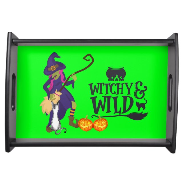 Halloween Tray Witch Strumming Guitar Broom (Front)