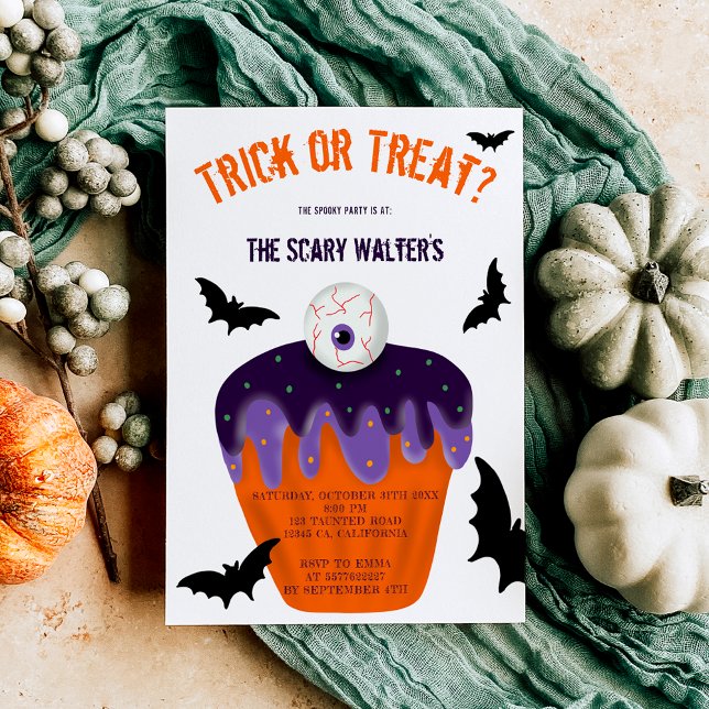 Halloween treat or trick  eyeball cupcake party invitation (Halloween treat or trick eyeball cupcake party invitation)