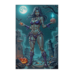 Halloween Treat or Zombie Girlfriend w Brains Acrylic Print