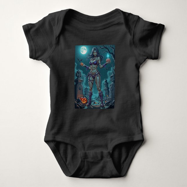Halloween Treat or Zombie Girlfriend w Brains Baby Bodysuit (Front)