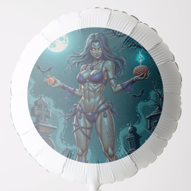 Halloween Treat or Zombie Girlfriend w Brains Balloon (Front)