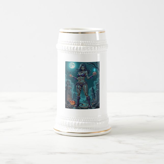 Halloween Treat or Zombie Girlfriend w Brains Beer Stein (Center)