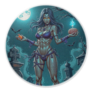Halloween Treat or Zombie Girlfriend w Brains Ceramic Knob