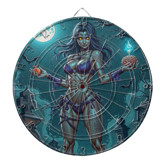 Halloween Treat or Zombie Girlfriend w Brains Dart Board (Front)