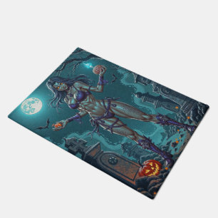 Halloween Treat or Zombie Girlfriend w Brains Doormat