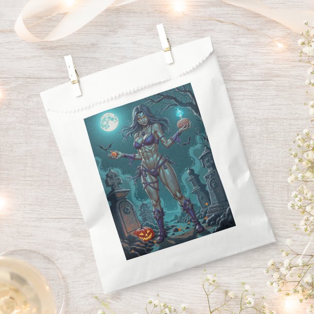 Halloween Treat or Zombie Girlfriend w Brains Favor Bag (Clipped)