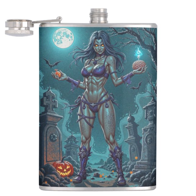 Halloween Treat or Zombie Girlfriend w Brains Flask (Opened)