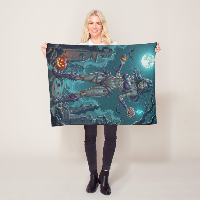Halloween Treat or Zombie Girlfriend w Brains Fleece Blanket (In Situ)