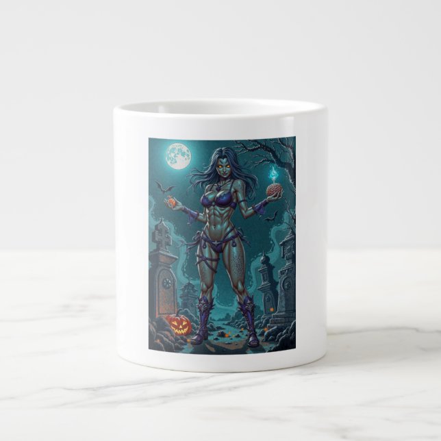 Halloween Treat or Zombie Girlfriend w Brains Giant Coffee Mug (Front)