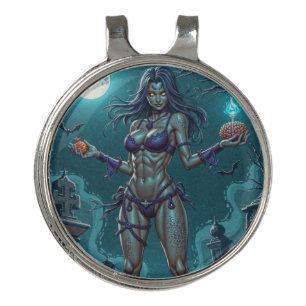 Halloween Treat or Zombie Girlfriend w Brains Golf Hat Clip