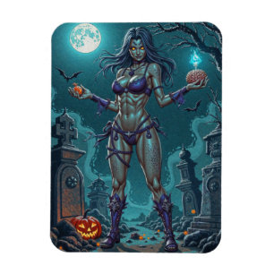 Halloween Treat or Zombie Girlfriend w Brains Magnet