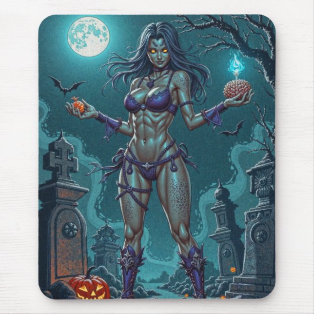Halloween Treat or Zombie Girlfriend w Brains Mouse Pad (Front)