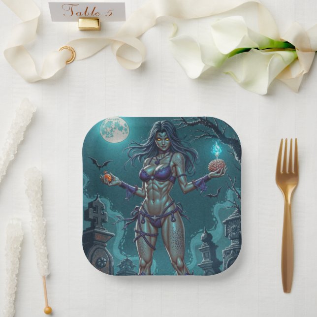 Halloween Treat or Zombie Girlfriend w Brains Paper Plates (Wedding)