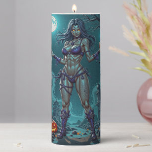 Halloween Treat or Zombie Girlfriend w Brains Pillar Candle