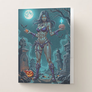 Halloween Treat or Zombie Girlfriend w Brains Pocket Folder