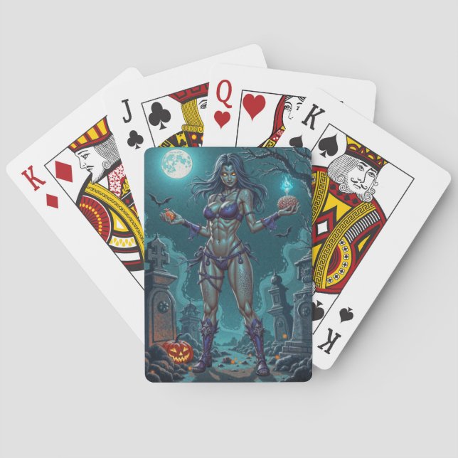 Halloween Treat or Zombie Girlfriend w Brains Poker Cards (Back)