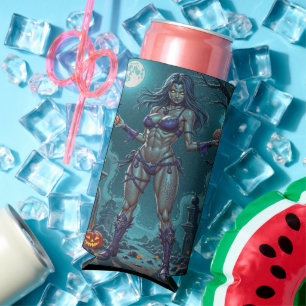 Halloween Treat or Zombie Girlfriend w Brains Seltzer Can Cooler