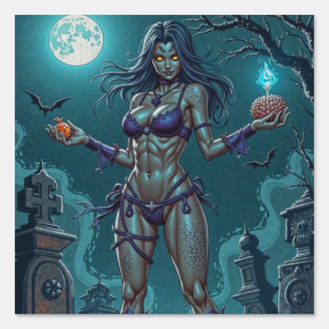 Halloween Treat or Zombie Girlfriend w Brains Sign (Front)