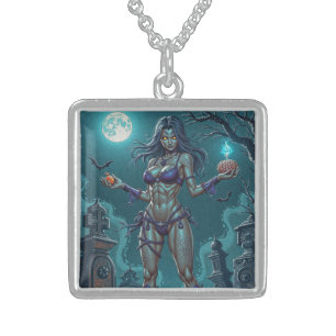 Halloween Treat or Zombie Girlfriend w Brains Sterling Silver Necklace