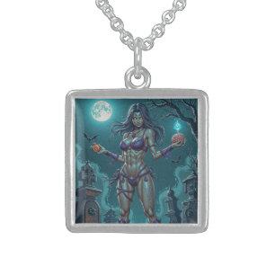 Halloween Treat or Zombie Girlfriend w Brains Sterling Silver Necklace