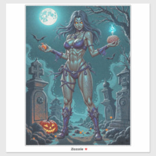 Halloween Treat or Zombie Girlfriend w Brains Sticker