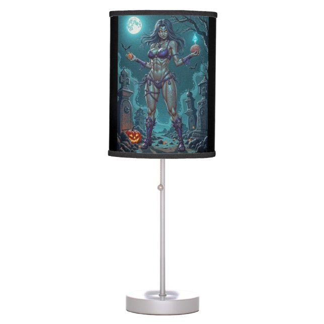 Halloween Treat or Zombie Girlfriend w Brains Table Lamp (Front)