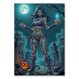 Halloween Treat or Zombie Girlfriend w Brains Table Number