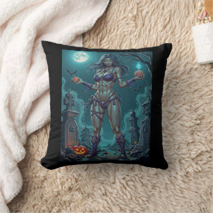 Halloween Treat or Zombie Girlfriend w Brains Throw Pillow