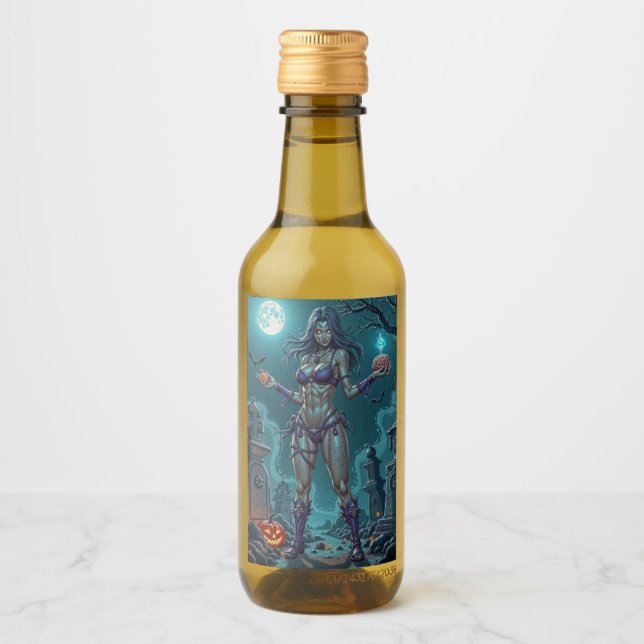 Halloween Treat or Zombie Girlfriend w Brains Wine Label (Front)