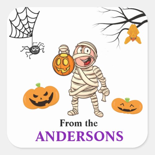 Halloween Treat Tag Cute Mummy Boy Sticker
