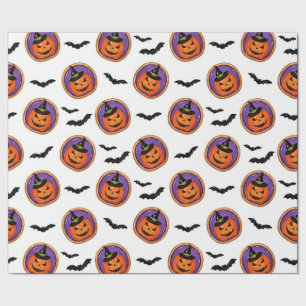 Halloween Treats Jack-O-Lantern Cookie & Bats Wrapping Paper