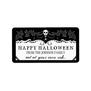 Halloween Treats Label - Black & White Skull